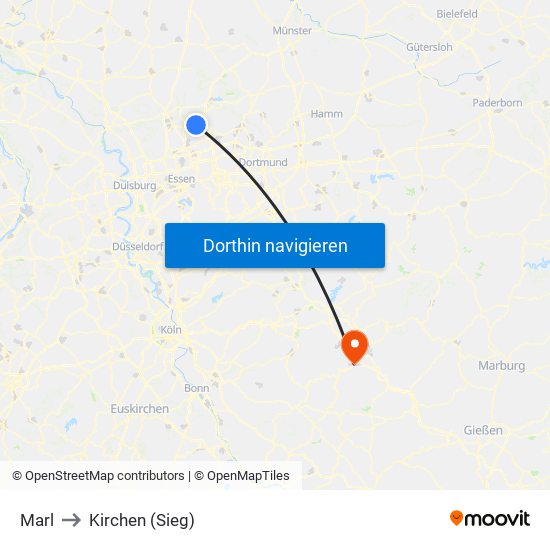 Marl to Kirchen (Sieg) map