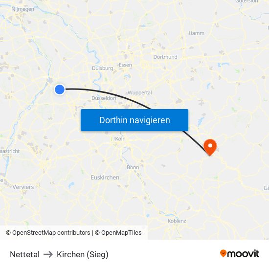 Nettetal to Kirchen (Sieg) map