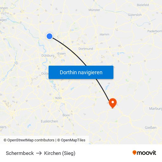 Schermbeck to Kirchen (Sieg) map