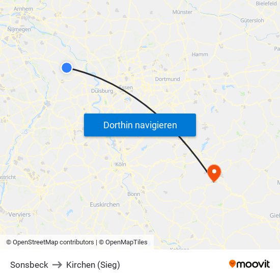 Sonsbeck to Kirchen (Sieg) map