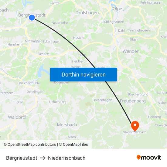 Bergneustadt to Niederfischbach map