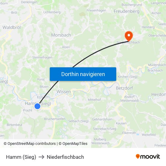 Hamm (Sieg) to Niederfischbach map