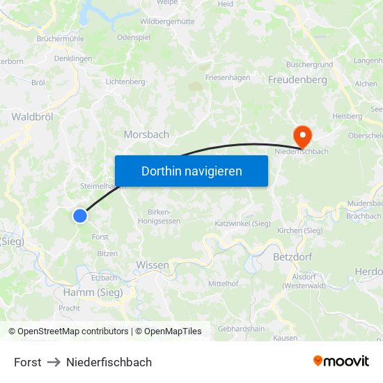 Forst to Niederfischbach map