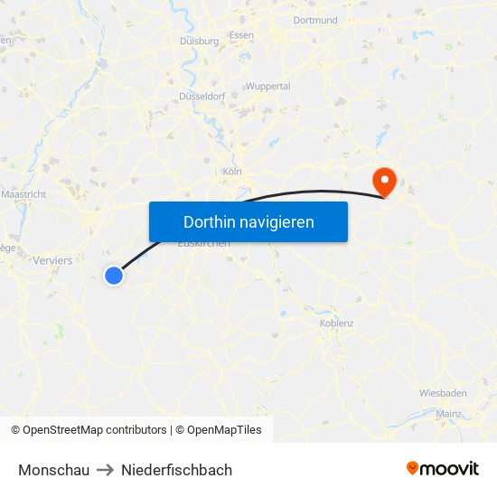 Monschau to Niederfischbach map
