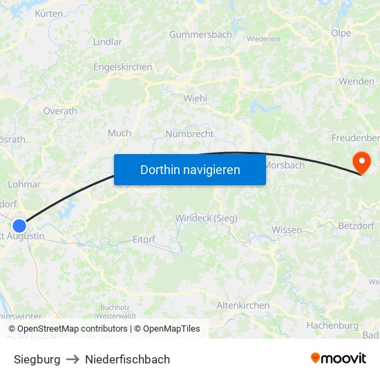 Siegburg to Niederfischbach map