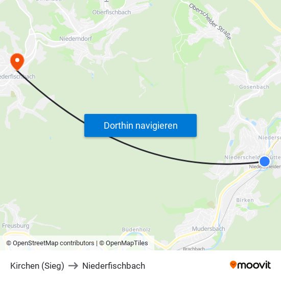 Kirchen (Sieg) to Niederfischbach map