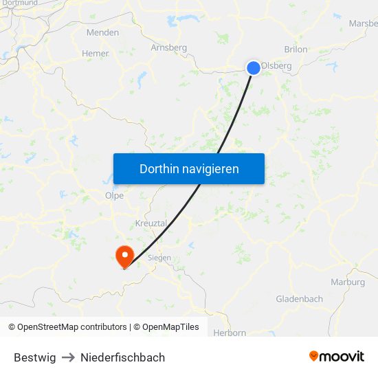 Bestwig to Niederfischbach map