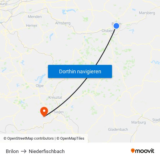 Brilon to Niederfischbach map