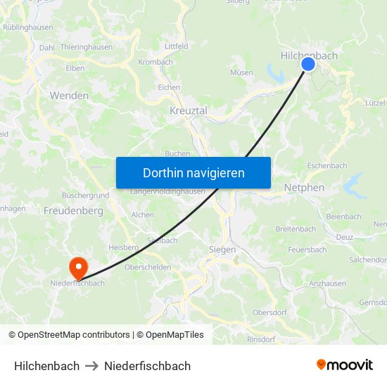 Hilchenbach to Niederfischbach map