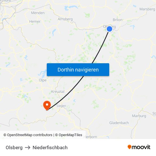 Olsberg to Niederfischbach map