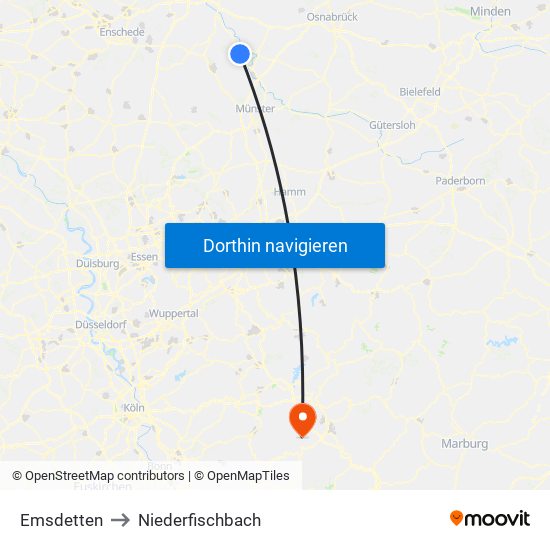 Emsdetten to Niederfischbach map