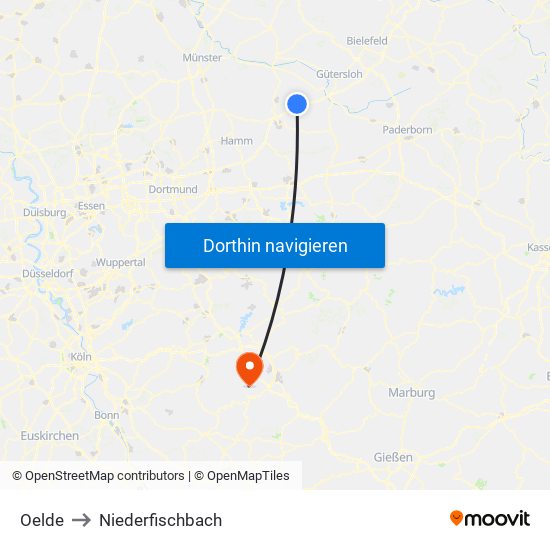 Oelde to Niederfischbach map