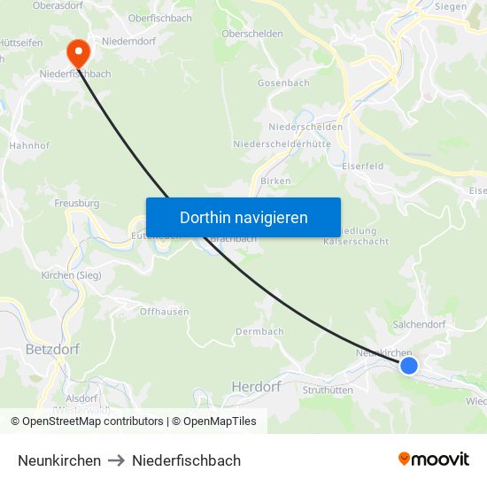 Neunkirchen to Niederfischbach map