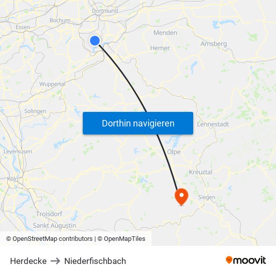 Herdecke to Niederfischbach map