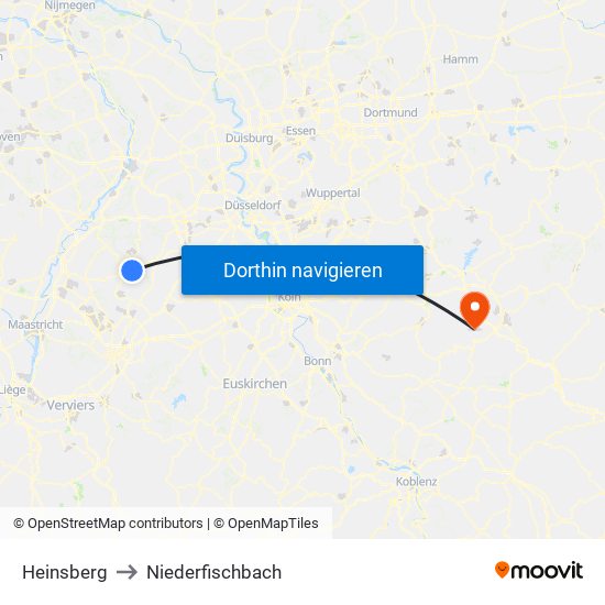 Heinsberg to Niederfischbach map