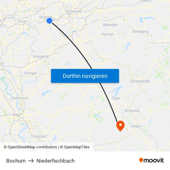 Bochum to Niederfischbach map