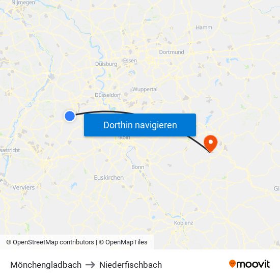 Mönchengladbach to Niederfischbach map