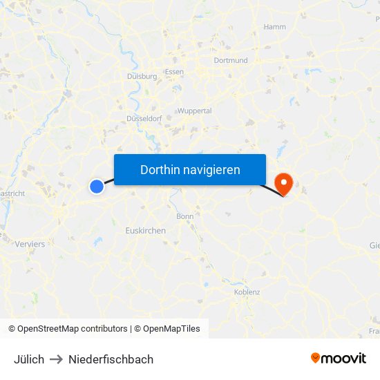 Jülich to Niederfischbach map