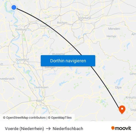 Voerde (Niederrhein) to Niederfischbach map