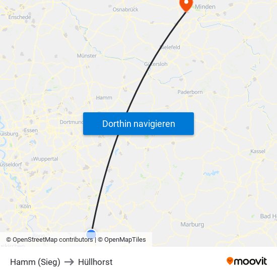 Hamm (Sieg) to Hüllhorst map