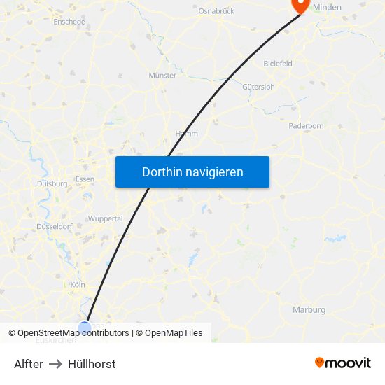 Alfter to Hüllhorst map