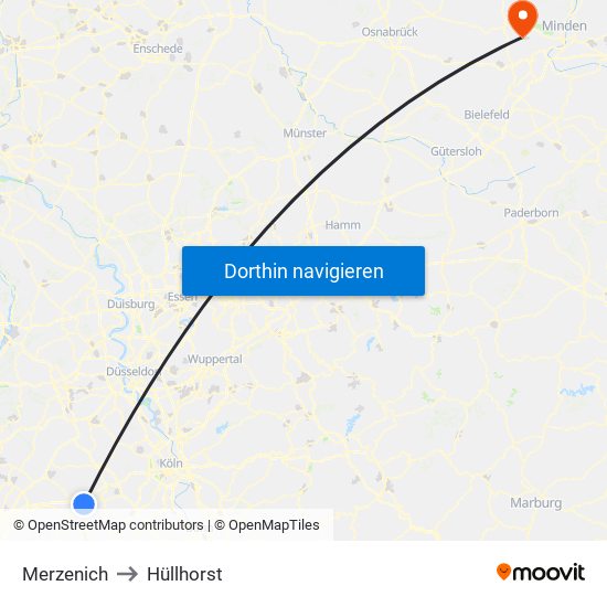 Merzenich to Hüllhorst map