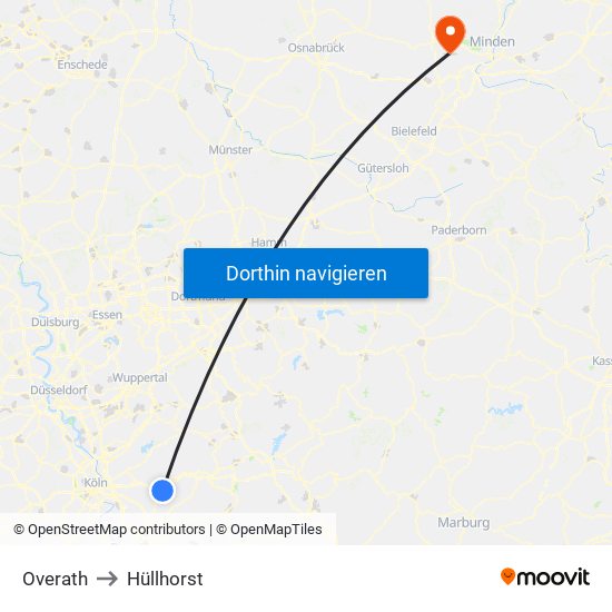 Overath to Hüllhorst map