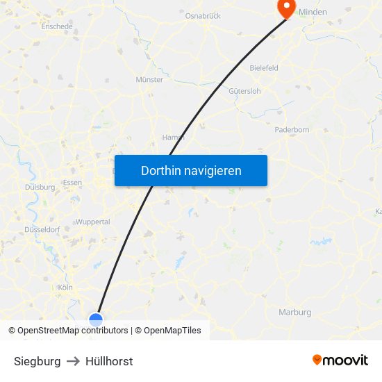 Siegburg to Hüllhorst map