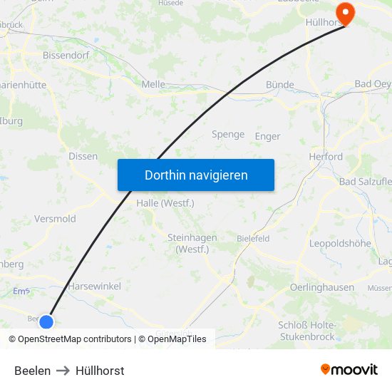 Beelen to Hüllhorst map