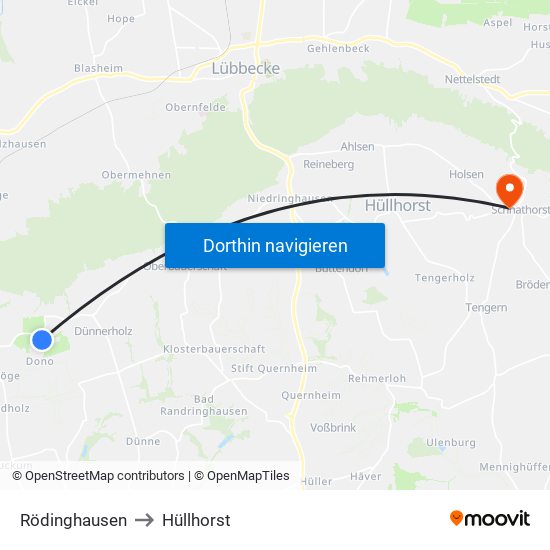 Rödinghausen to Hüllhorst map