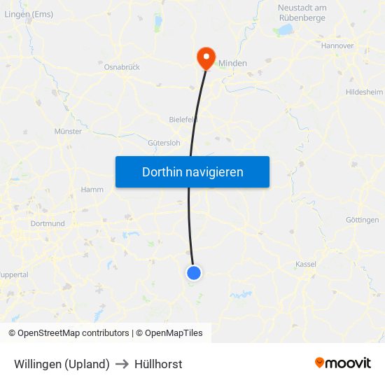 Willingen (Upland) to Hüllhorst map