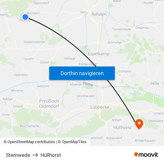 Stemwede to Hüllhorst map