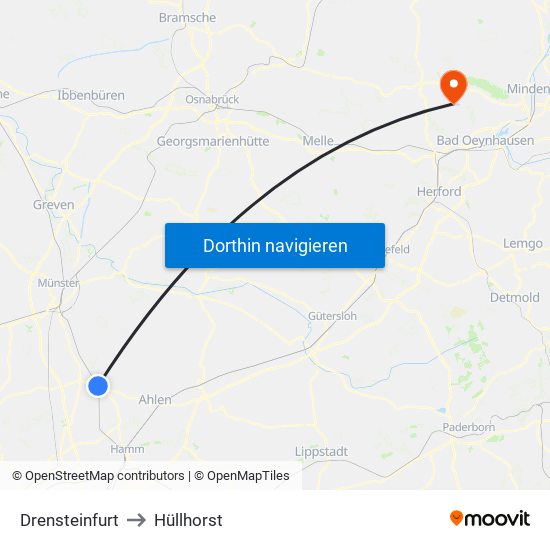 Drensteinfurt to Hüllhorst map