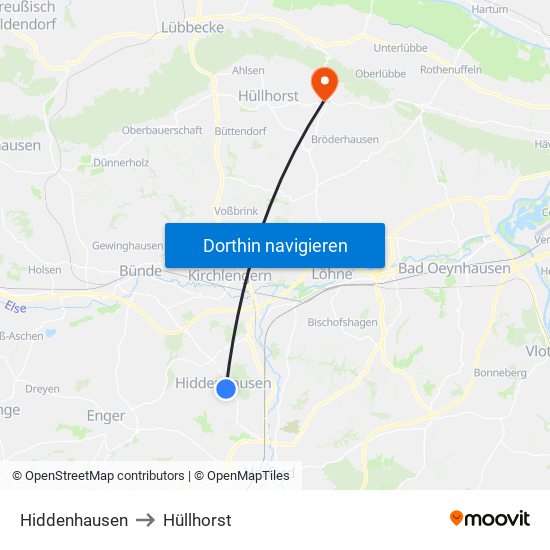 Hiddenhausen to Hüllhorst map