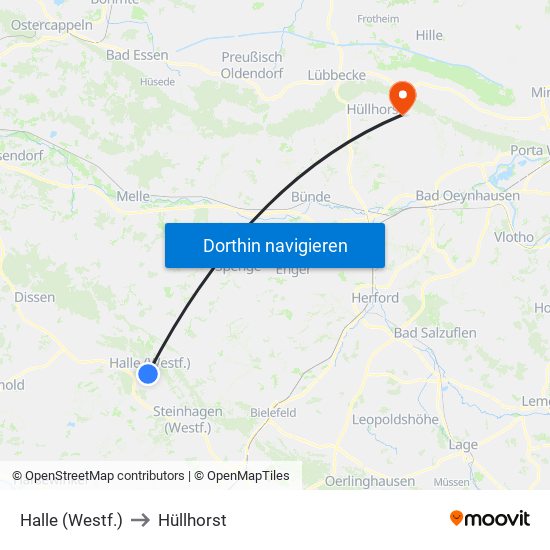 Halle (Westf.) to Hüllhorst map