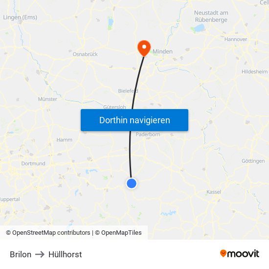 Brilon to Hüllhorst map