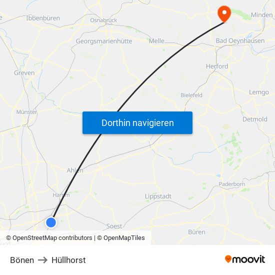 Bönen to Hüllhorst map