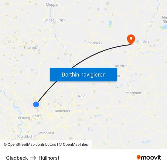 Gladbeck to Hüllhorst map