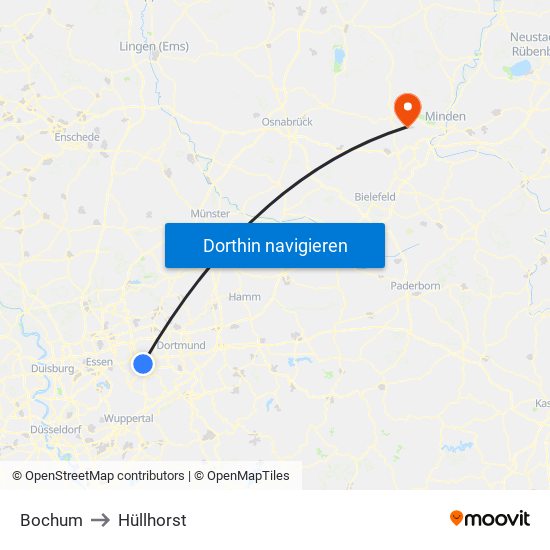 Bochum to Hüllhorst map