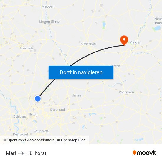Marl to Hüllhorst map