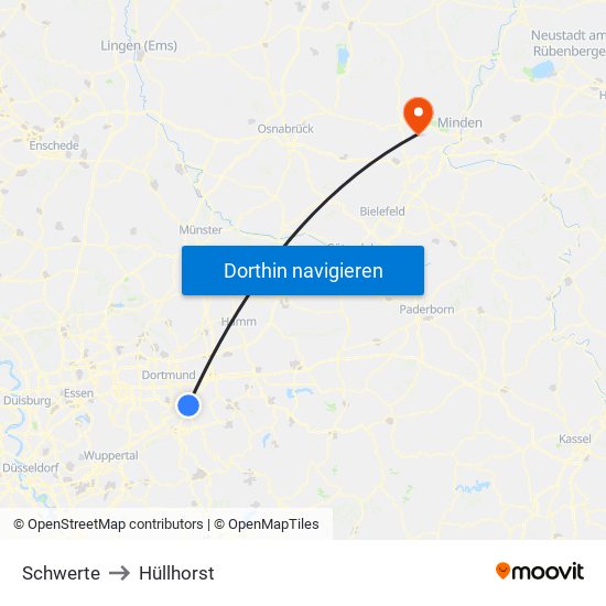 Schwerte to Hüllhorst map