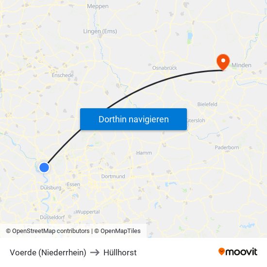 Voerde (Niederrhein) to Hüllhorst map