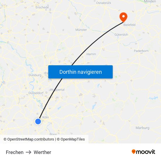 Frechen to Werther map
