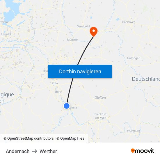 Andernach to Werther map