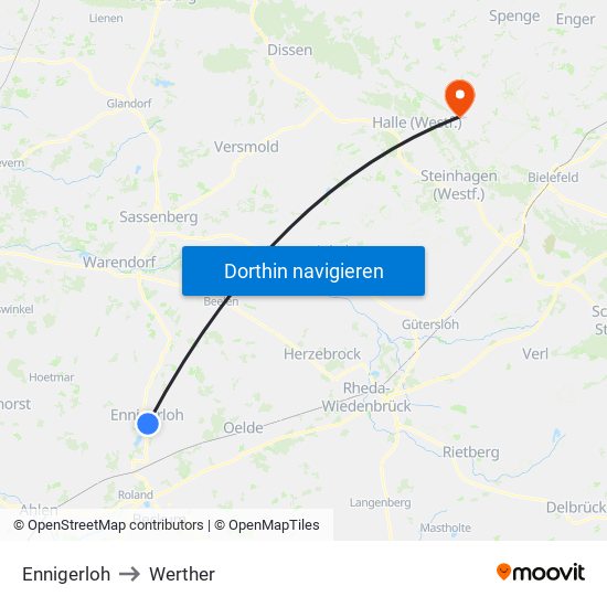 Ennigerloh to Werther map