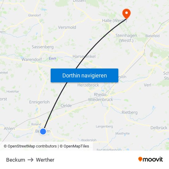 Beckum to Werther map