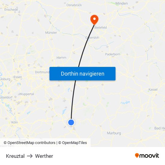 Kreuztal to Werther map