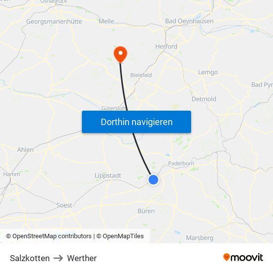 Salzkotten to Werther map