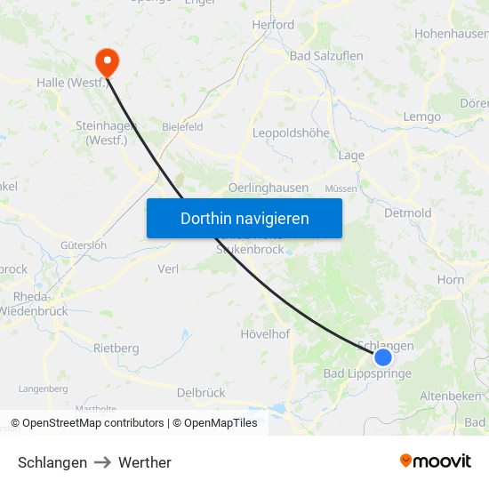 Schlangen to Werther map