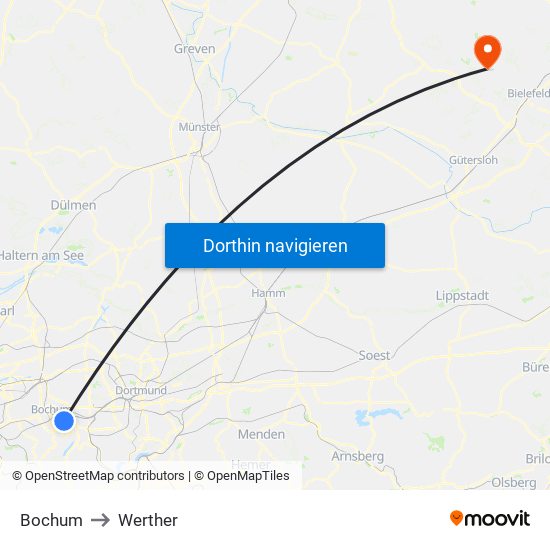Bochum to Werther map